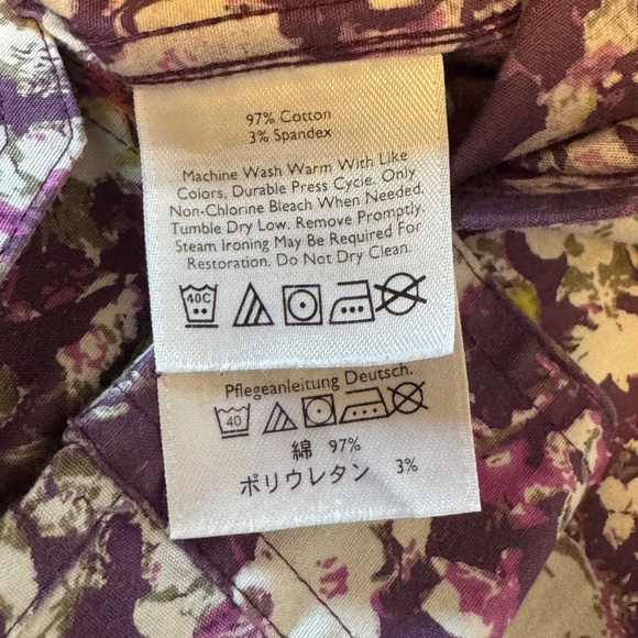 woman stretch wrinkle resistant floral purple / green long sleeve polo shirt - Picture 8 of 8